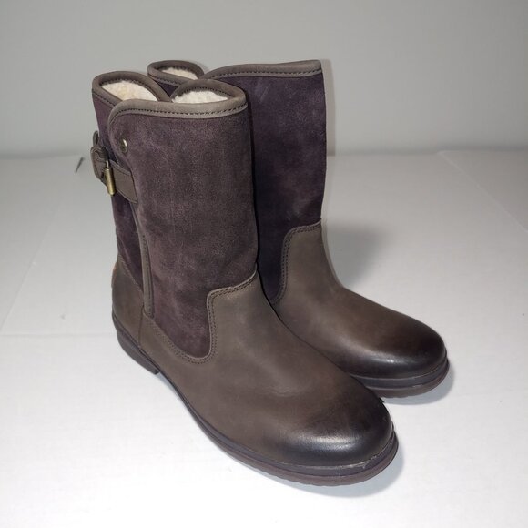 UGG Australian Leather Suede Buckle Boots Size 8 Brown - Picture 1 of 9